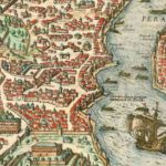Il porto di Neorion (seconda insenatura dal basso lungo il lato sinistro del Corno d'oro), da Bisanzio nunc Constantinopolis di Braun e Hogenberg, 1572