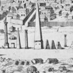 Rovine dell'Ippodromo, da un'incisione di Onofrio Panvinio nella sua opera De Ludis Circensibus (Venezia, 1600). L'incisione, datata 1580, potrebbe essere basata su un disegno della fine del XV secolo; la spina che si trovava al centro del circuito di corsa delle bighe era ancora visibile allora; nella moderna Istanbul, rimangono tre dei monumenti antichi.